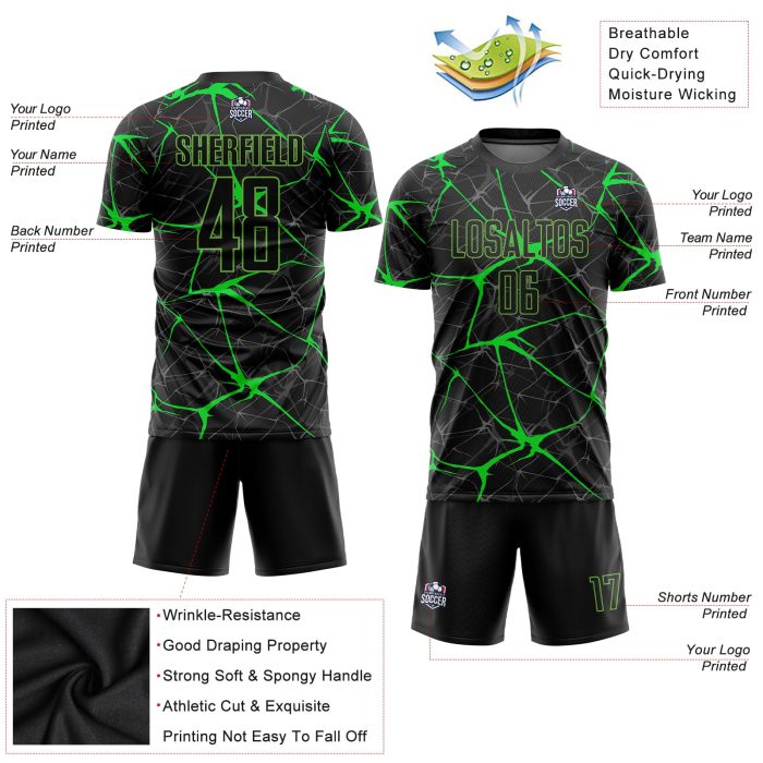 Custom Sublimation Soccer Jersey - Black Neon Green Uniform Custom Black Neon Green Sublimation Soccer Uniform Jersey - Image 3