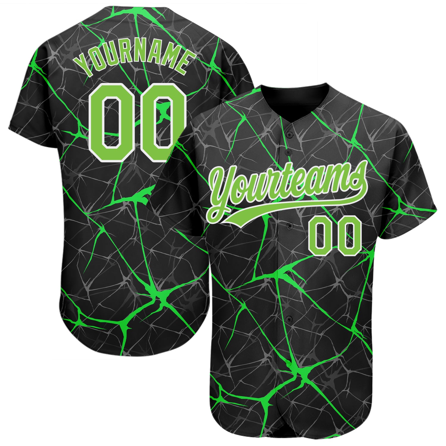 Custom Black Neon Green White 3D Pattern Baseball Jersey - Authentic Design Custom Black Neon Green-White 3D Pattern Design
