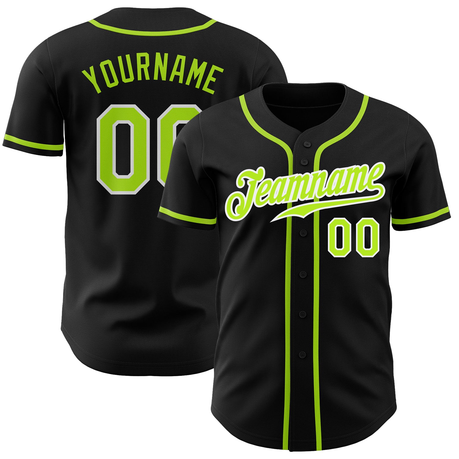 Custom Baseball Jersey Black Neon Green-White Authentic Style 7403 Custom Black Neon Green-White Authentic Baseball Jersey