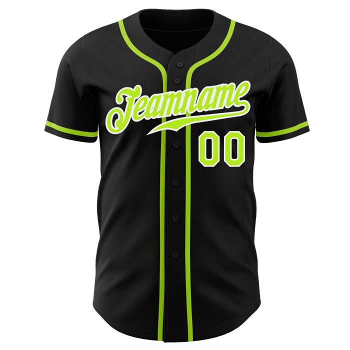 Custom Baseball Jersey - Black Neon Green-White, Authentic Style 7531 Custom Black Neon Green-White Authentic Baseball Jersey - Image 2
