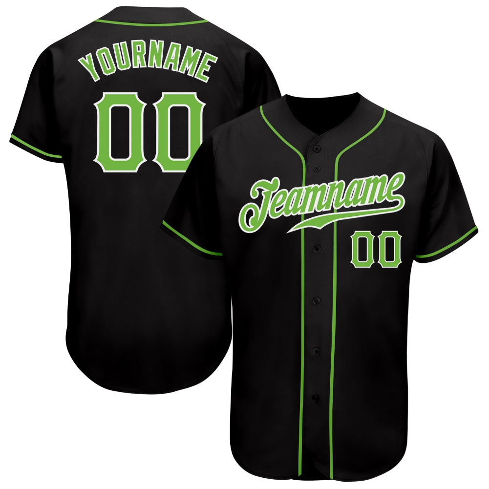 Custom Black Neon Green White Baseball Jersey - Authentic Design, Perfect for Fans and Players Custom Black Neon Green-White