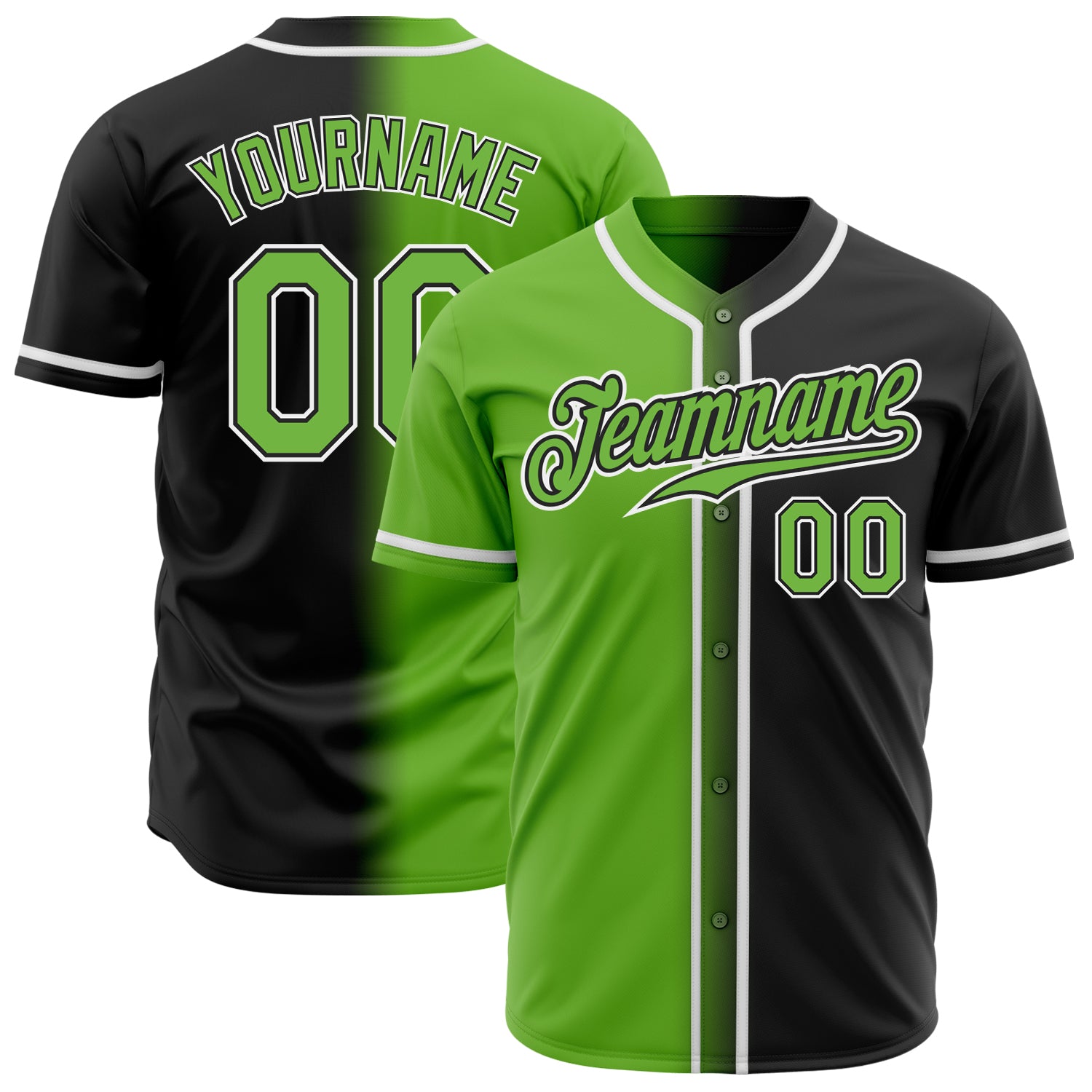 Custom Black Neon Green White Fade Baseball Jersey - Authentic Fashion Jersey Custom Black Neon Green-White Authentic Fade