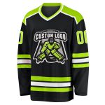 Custom Black Neon Green White Hockey Jersey for Men and Women, Style 7403 Custom Black Neon Green-White Hockey Jersey Style - Image 2