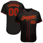 Custom Black Gold Pinstripe Baseball Jersey Red Old Gold Authentic Style 7386 Custom Black Old Gold Pinstripe Red-Old Gold