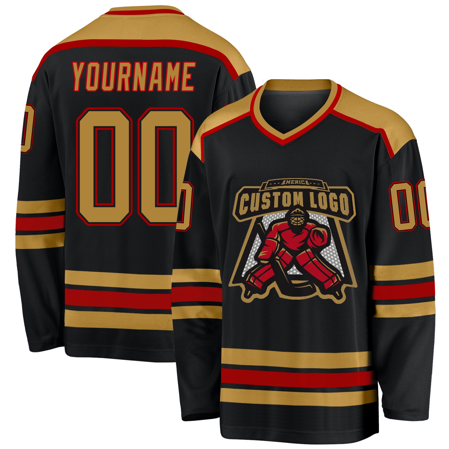 Custom Black Gold Red Hockey Jersey for Men and Women - Personalized Sports Apparel Custom Black Old Gold-Red Hockey Jersey