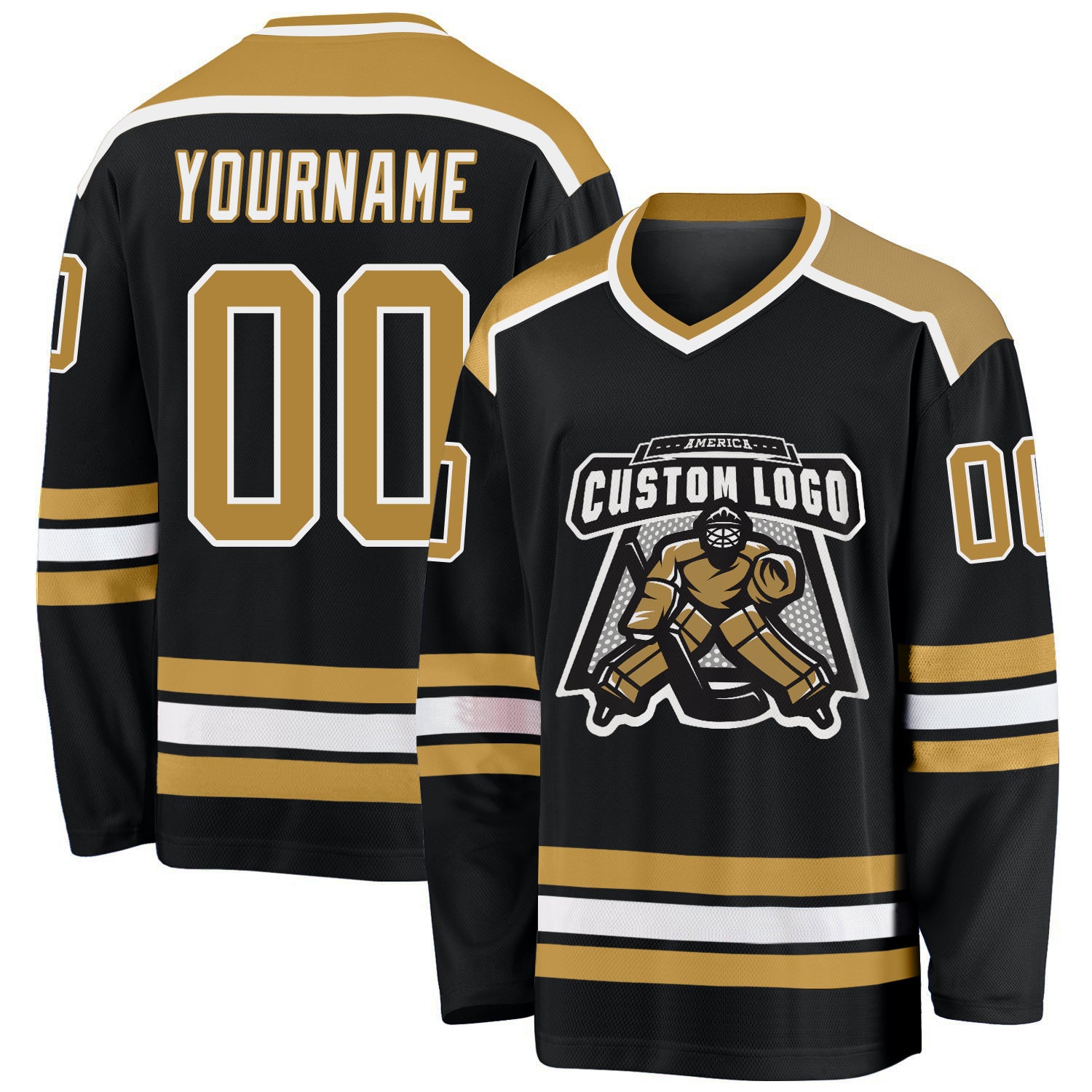 Custom Black Gold White Hockey Jersey for Adults - Personalized Sportswear Custom Black Old Gold-White Hockey Jersey