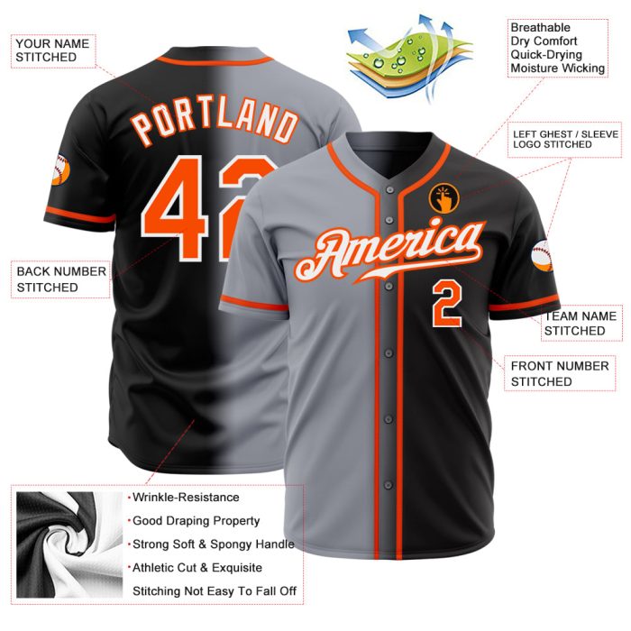 Authentic Fade Fashion Baseball Jersey in Custom Black, Orange, Gray, and White Custom Black Orange Gray-White Authentic - Image 2