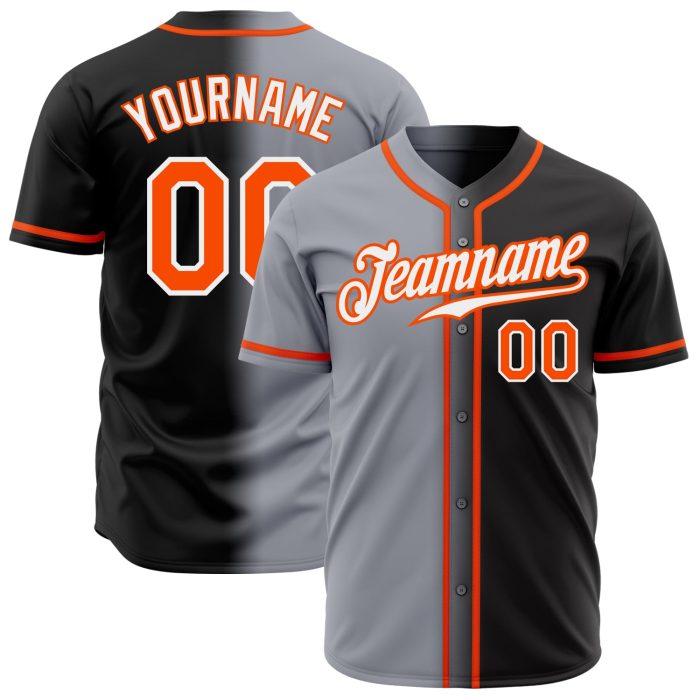 Authentic Fade Fashion Baseball Jersey in Custom Black, Orange, Gray, and White Custom Black Orange Gray-White Authentic - Image 1