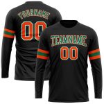 Custom Long Sleeve Performance T-Shirt in Black, Orange, Kelly Green and White Custom Black Orange Kelly Green-White Long