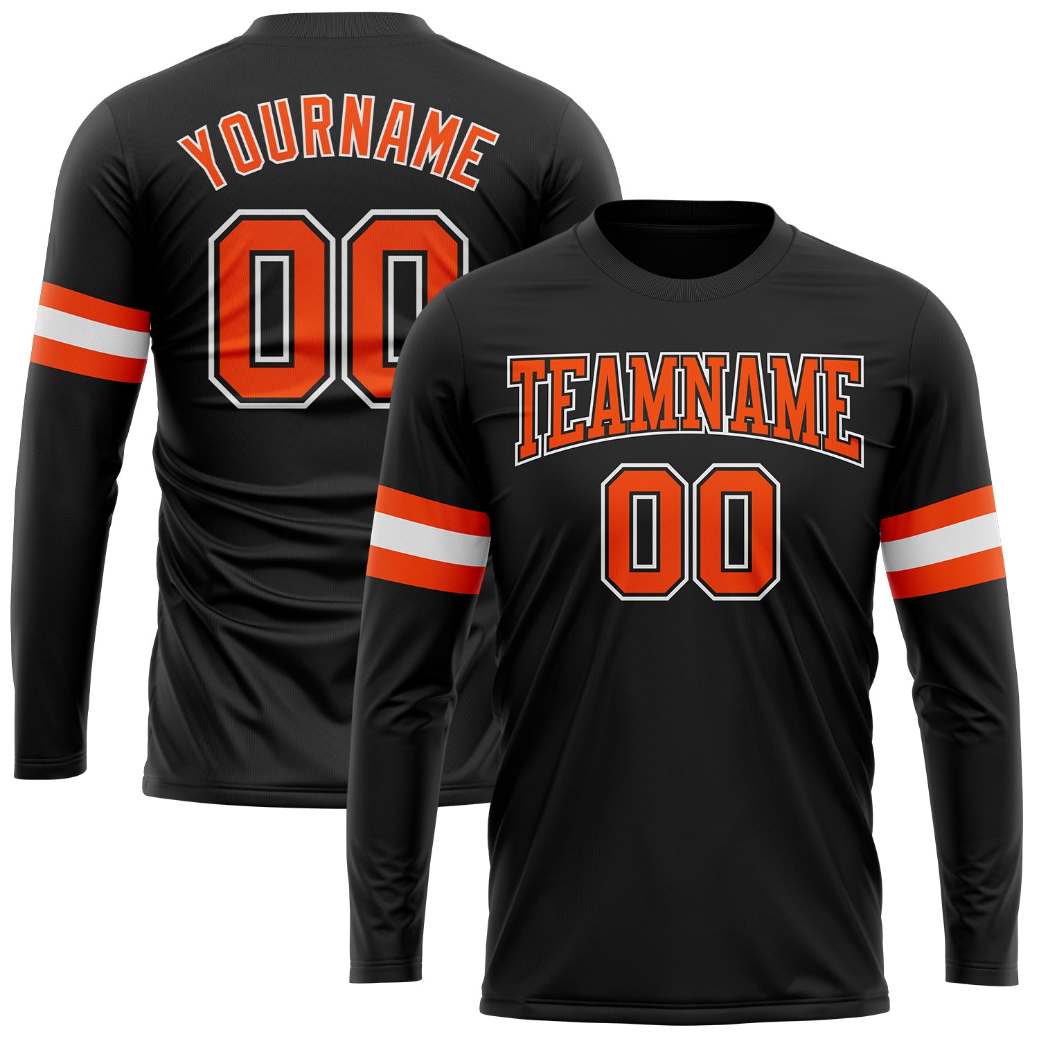 Custom Long Sleeve Performance T-Shirt in Black, Orange and White for Activewear Custom Black Orange-White Long Sleeve Performance