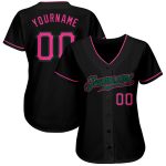 Custom Black Pink Kelly Green Baseball Jersey Authentic Design Custom Black Pink-Kelly Green Authentic Baseball Jersey - Image 2