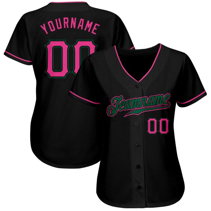 Custom Black Pink Kelly Green Baseball Jersey Authentic Design Custom Black Pink-Kelly Green Authentic Baseball Jersey - Image 2