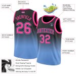 Custom Black Pink-Light Blue Basketball Jersey for Authentic Fade Fashion Style Custom Black Pink-Light Blue Authentic Fade - Image 2