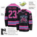 Custom Black Pink-Light Blue Hockey Jersey Personalized Team Apparel Custom Black Pink-Light Blue Hockey Jersey - Image 3