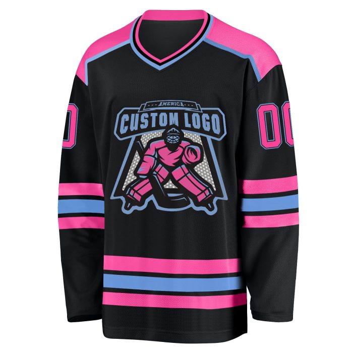 Custom Black Pink-Light Blue Hockey Jersey Personalized Team Apparel Custom Black Pink-Light Blue Hockey Jersey - Image 2