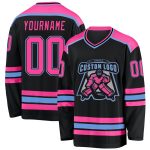 Custom Black Pink-Light Blue Hockey Jersey Personalized Team Apparel Custom Black Pink-Light Blue Hockey Jersey