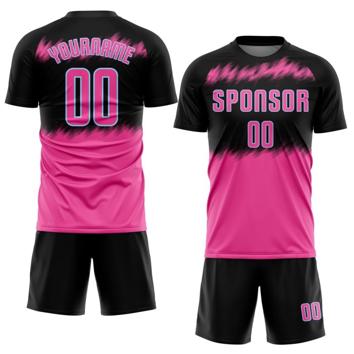 Custom Sublimation Soccer Jersey Black Pink Light Blue Uniform Custom Black Pink-Light Blue Sublimation Soccer Uniform Jersey - Image 2
