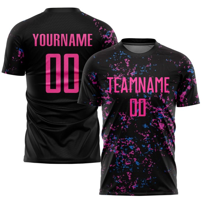 Custom Sublimation Soccer Uniform Jersey - Black Pink Light Blue Style 8895 Custom Black Pink-Light Blue Sublimation Soccer - Image 1