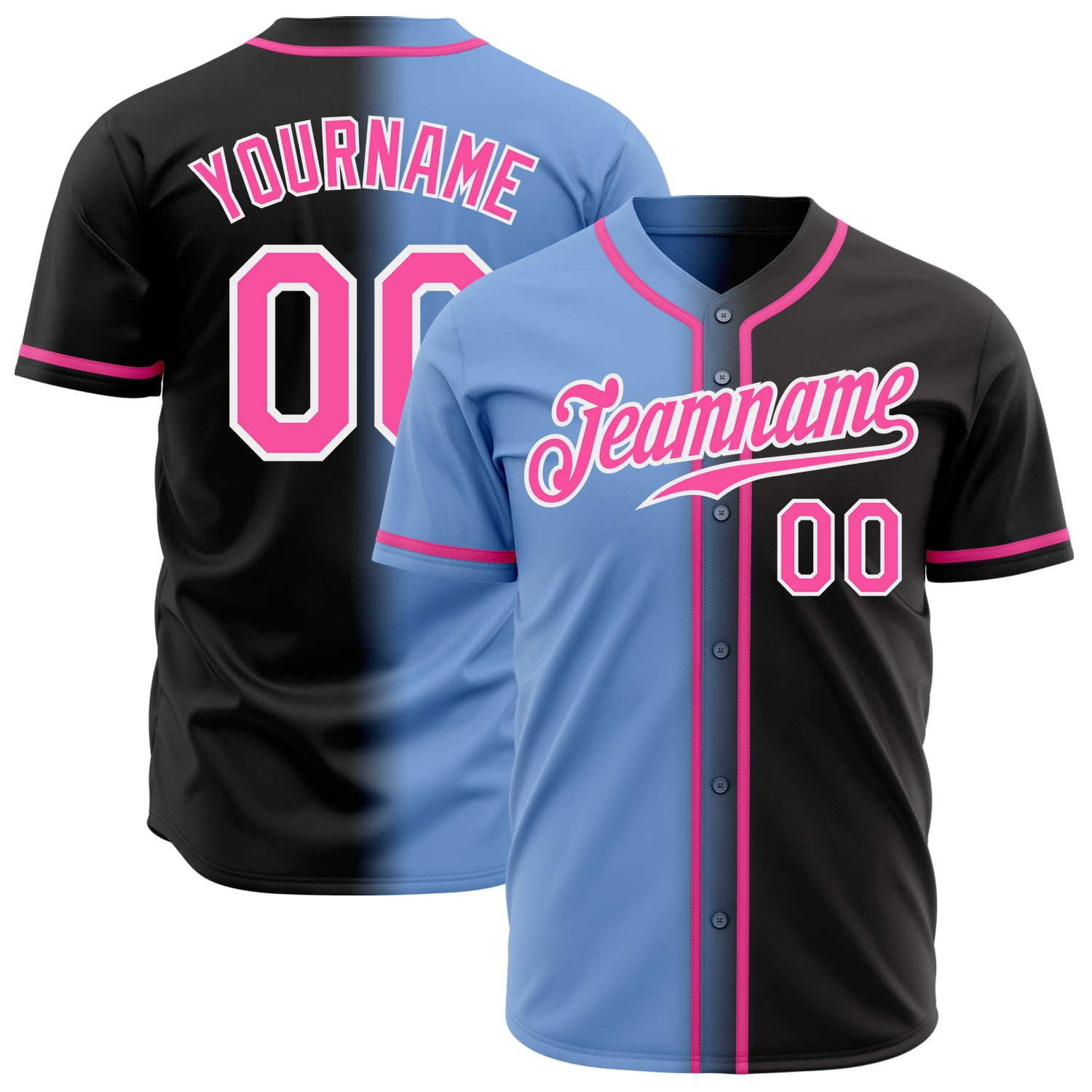 Custom Authentic Fade Baseball Jersey - Black Pink Light Blue White Fashion Jersey Custom Black Pink Light Blue-White Authentic
