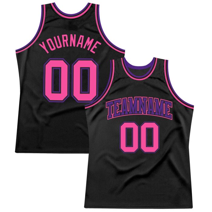 Black Pink Purple Custom Authentic Basketball Jersey - Throwback Style Custom Black Pink-Purple Authentic Throwback Basketball - Image 1