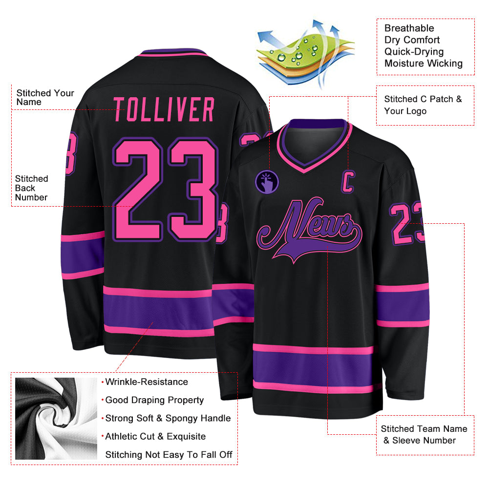 Custom Black Pink-Purple Hockey Jersey Custom Black Pink Purple Hockey Jersey for Men and Women - Personalized Team Apparel Custom Black Pink-Purple Hockey Jersey - Image 2
