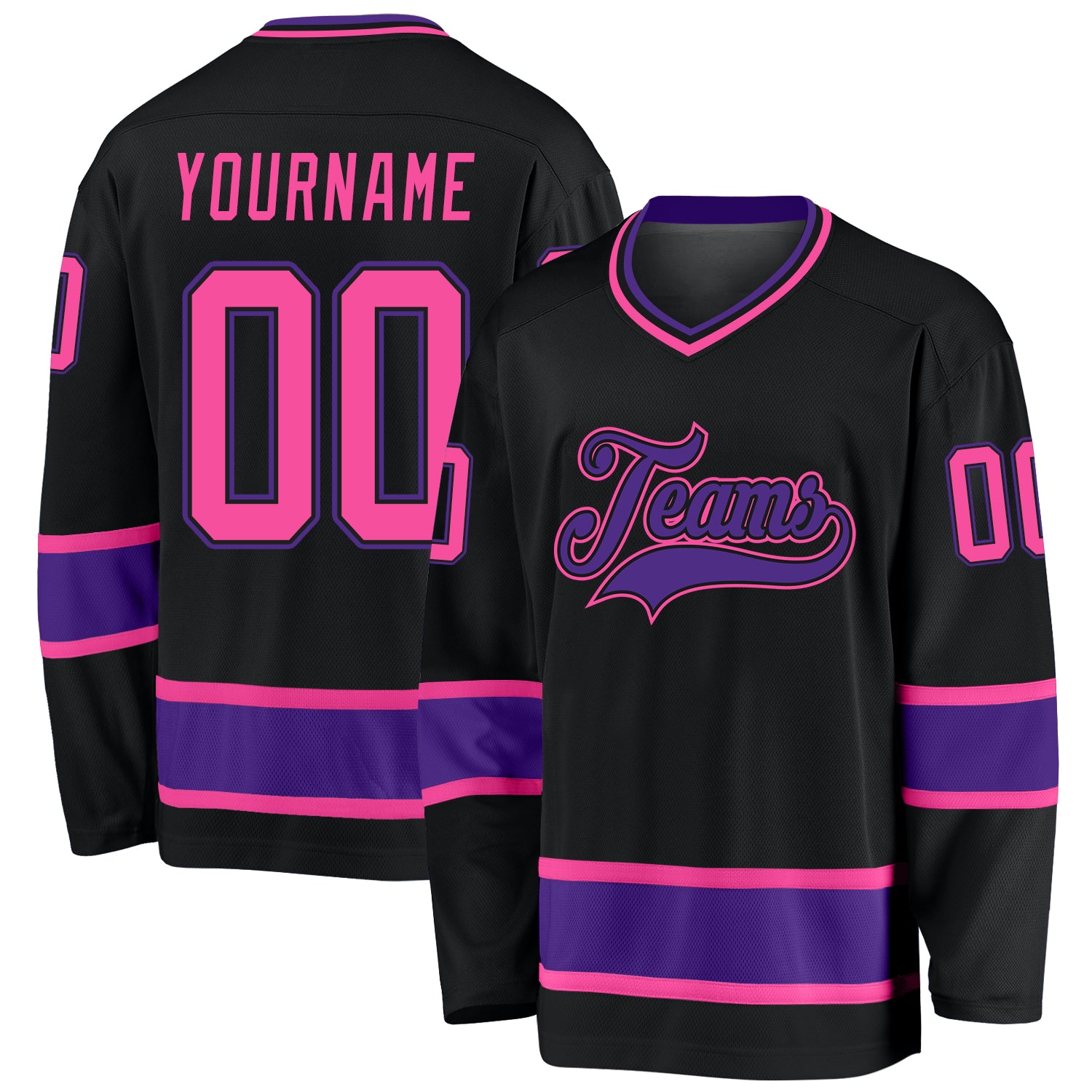 Custom Black Pink-Purple Hockey Jersey Custom Black Pink Purple Hockey Jersey for Men and Women - Personalized Team Apparel Custom Black Pink-Purple Hockey Jersey - Image 1