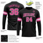 Custom Long Sleeve Performance T-Shirt in Black Pink-White Custom Black Pink-White Long Sleeve Performance T-Shirt - Image 3