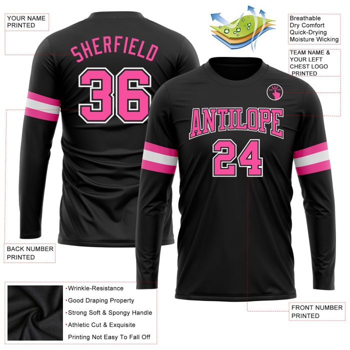 Custom Long Sleeve Performance T-Shirt in Black Pink-White Custom Black Pink-White Long Sleeve Performance T-Shirt - Image 3