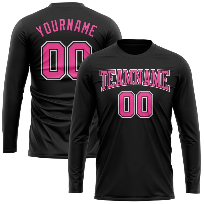 Custom Long Sleeve Performance T-Shirt in Black Pink-White Custom Black Pink-White Long Sleeve Performance T-Shirt - Image 2