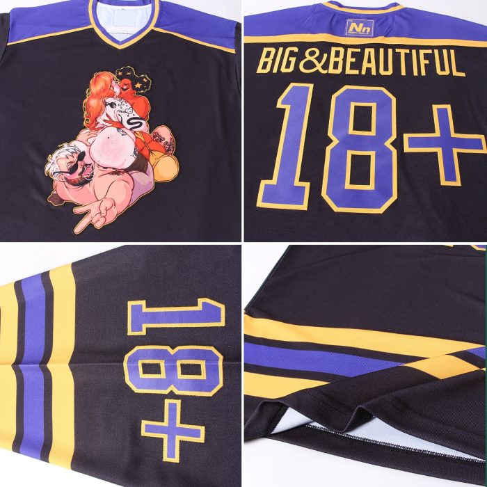 Custom Black Purple Gold Hockey Jersey for Men and Women - Personalized Sports Apparel Custom Black Purple-Gold Hockey Jersey - Image 5