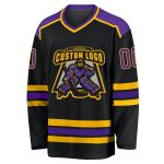 Custom Black Purple Gold Hockey Jersey for Men and Women - Personalized Sports Apparel Custom Black Purple-Gold Hockey Jersey - Image 2