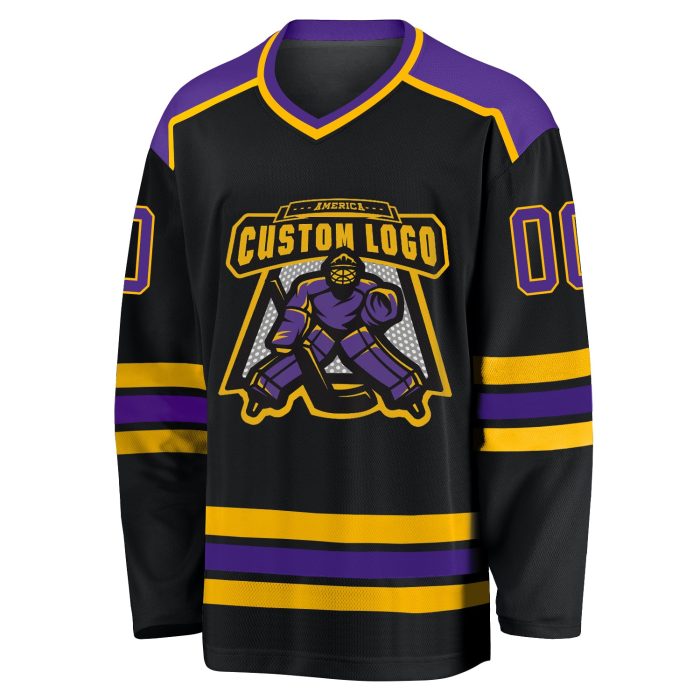 Custom Black Purple Gold Hockey Jersey for Men and Women - Personalized Sports Apparel Custom Black Purple-Gold Hockey Jersey - Image 2
