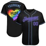 Pride Rainbow Heart Baseball Jersey - Custom Black Purple Light Blue LGBT Love Is Love Design Custom Black Purple-Light Blue