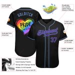 Pride Rainbow Heart Baseball Jersey - Custom Black Purple Light Blue LGBT Love Is Love Design Custom Black Purple-Light Blue - Image 4