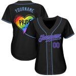 Pride Rainbow Heart Baseball Jersey - Custom Black Purple Light Blue LGBT Love Is Love Design Custom Black Purple-Light Blue - Image 3