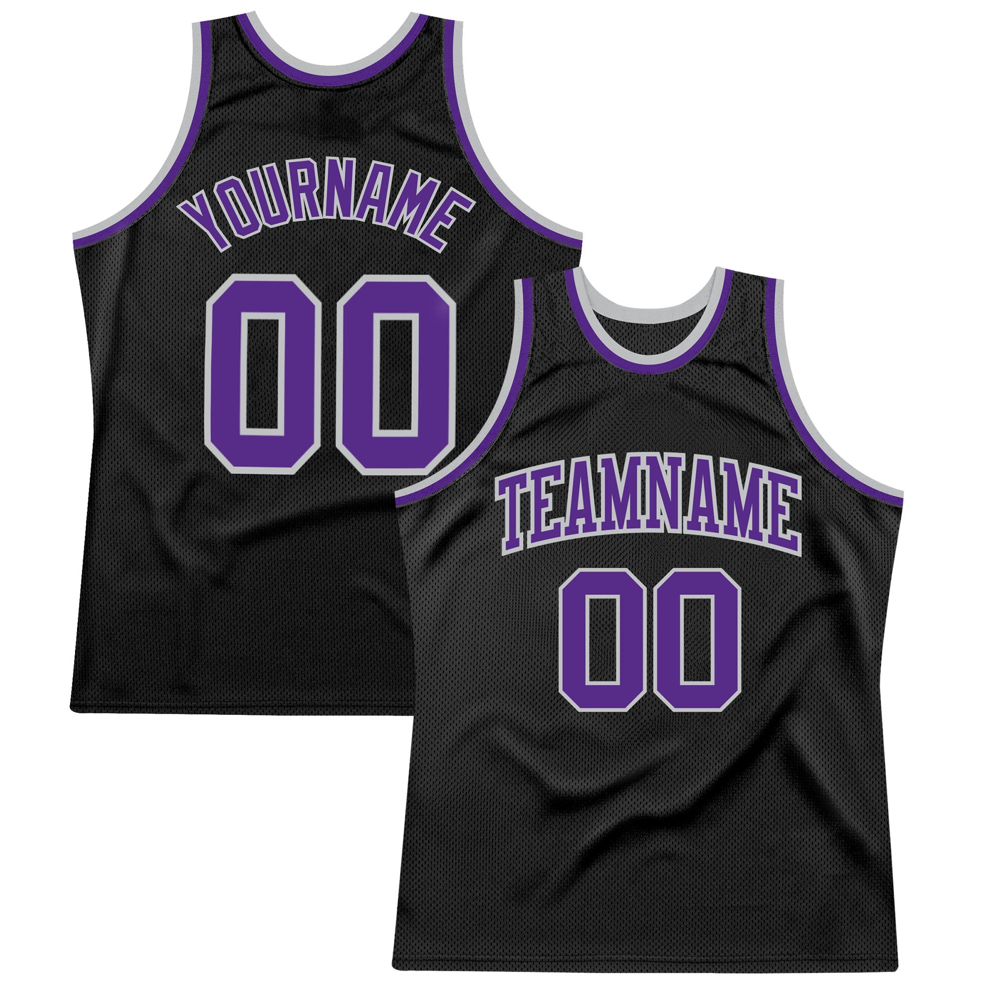 Custom Black Purple-Silver Gray Authentic Throwback Basketball Jersey Custom Basketball Jersey - Authentic Black Purple Silver Gray Throwback Design Custom Black Purple-Silver Gray Authentic - Image 1