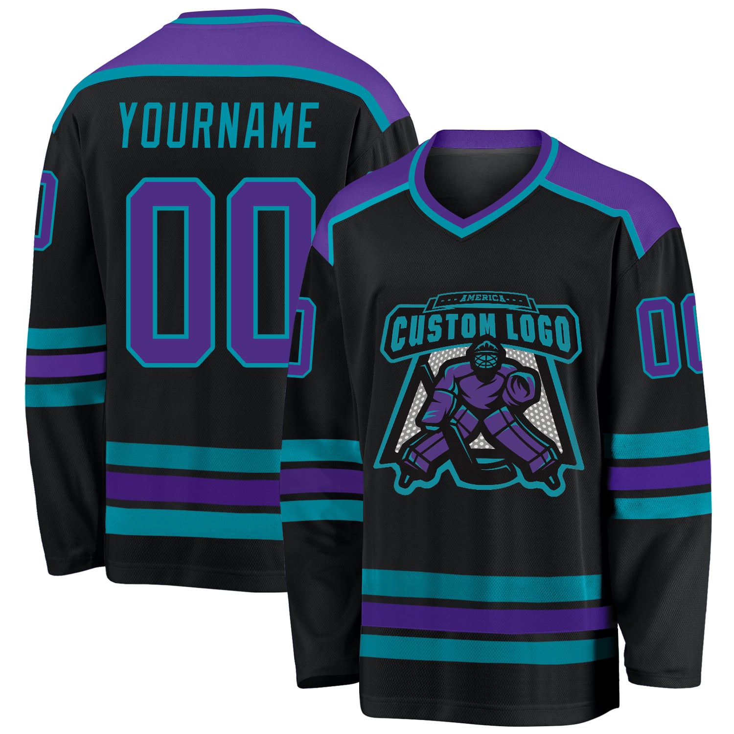 Custom Black Purple-Teal Hockey Jersey Custom Hockey Jersey Black Purple Teal | Personalized Ice Hockey Uniform Custom Black Purple-Teal Hockey Jersey - Image 1