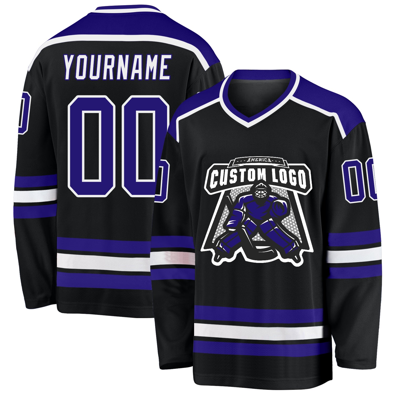 Custom Black Purple White Hockey Jersey - Style 5164 - Personalized Team Apparel Custom Black Purple-White Hockey Jersey