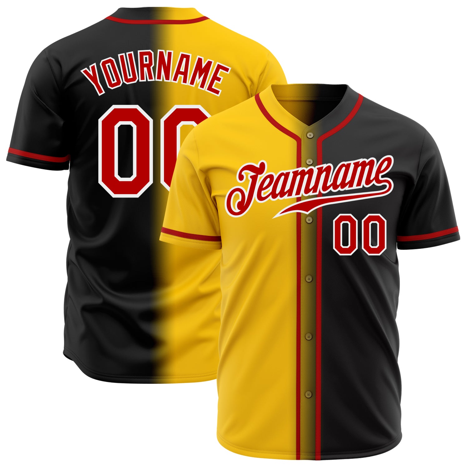 Custom Authentic Fade Baseball Jersey Black Red Gold White Custom Black Red Gold-White Authentic Fade Fashion Baseball Jersey