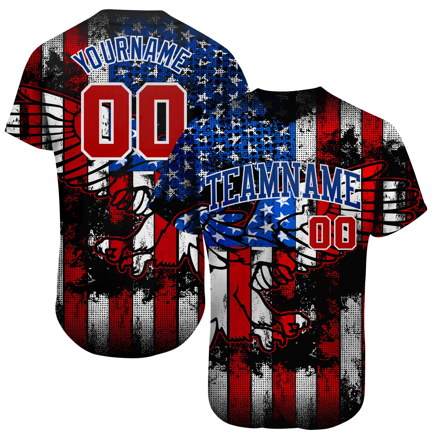 3D Eagle American Flag Baseball Jersey Custom Black Red Royal White Design Custom Black Red Royal-White 3D Eagle American