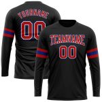 Custom Performance T-Shirt in Black Red Royal-White Long Sleeve Design Custom Black Red Royal-White Long Sleeve Performance