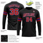 Custom Performance T-Shirt in Black Red Royal-White Long Sleeve Design Custom Black Red Royal-White Long Sleeve Performance - Image 3