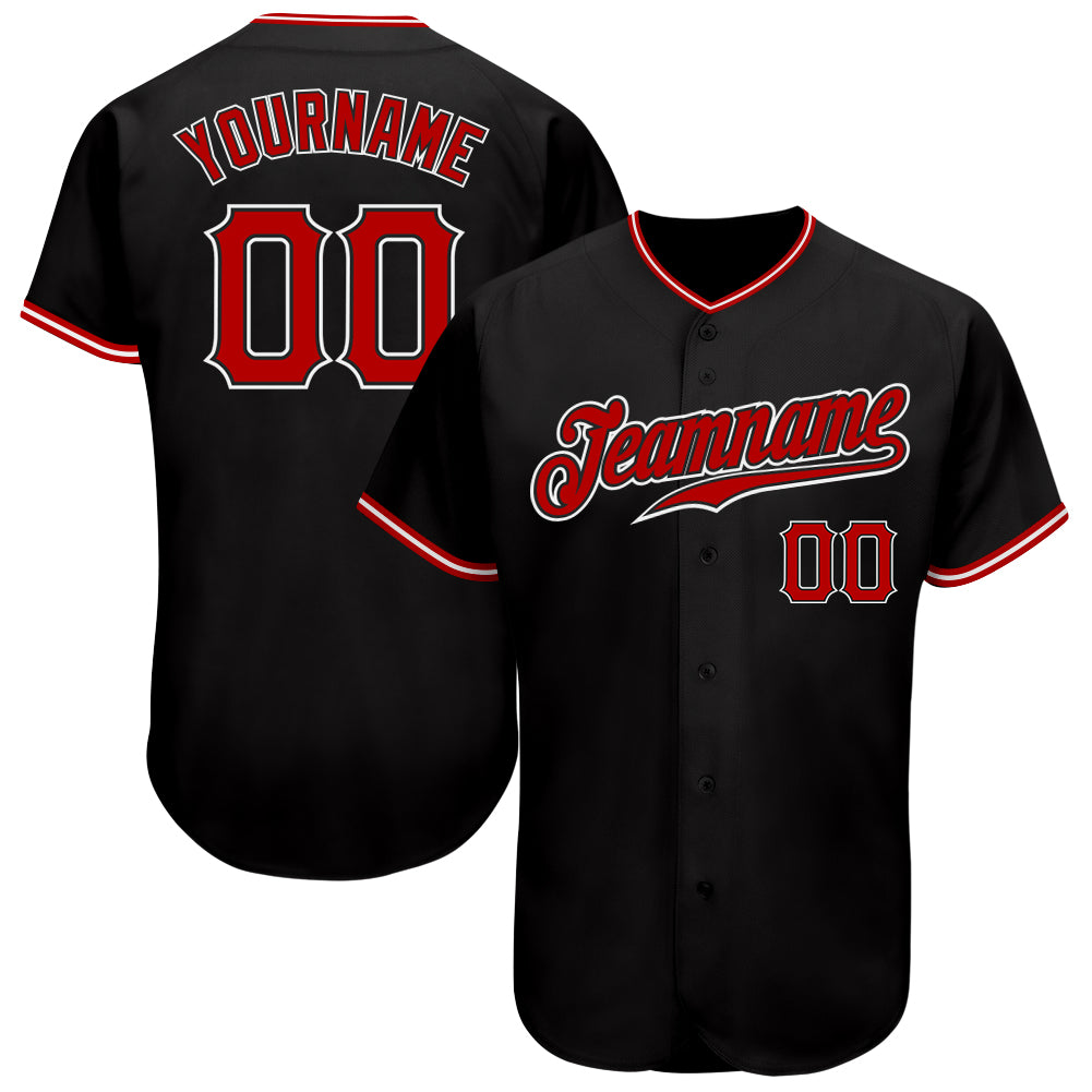 Custom Black Red White Authentic Baseball Jersey for Men Style 4519 Custom Black Red-White Authentic Baseball Jersey Style