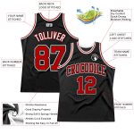 Custom Basketball Jersey Black Red White Authentic Throwback Style 9210 Custom Black Red-White Authentic Throwback Basketball - Image 2