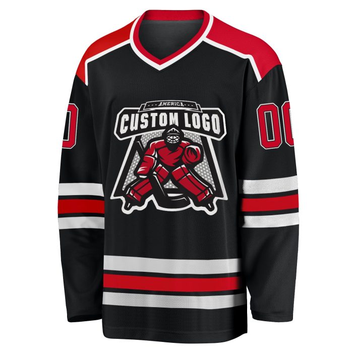 Custom Hockey Jersey Black Red White - Personalized Team Jersey Custom Black Red-White Hockey Jersey - Image 2