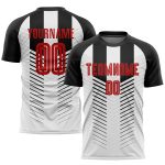 Custom Soccer Uniform Jersey Black Red White Sublimation Style 4126 Custom Black Red-White Sublimation Soccer Uniform Jersey