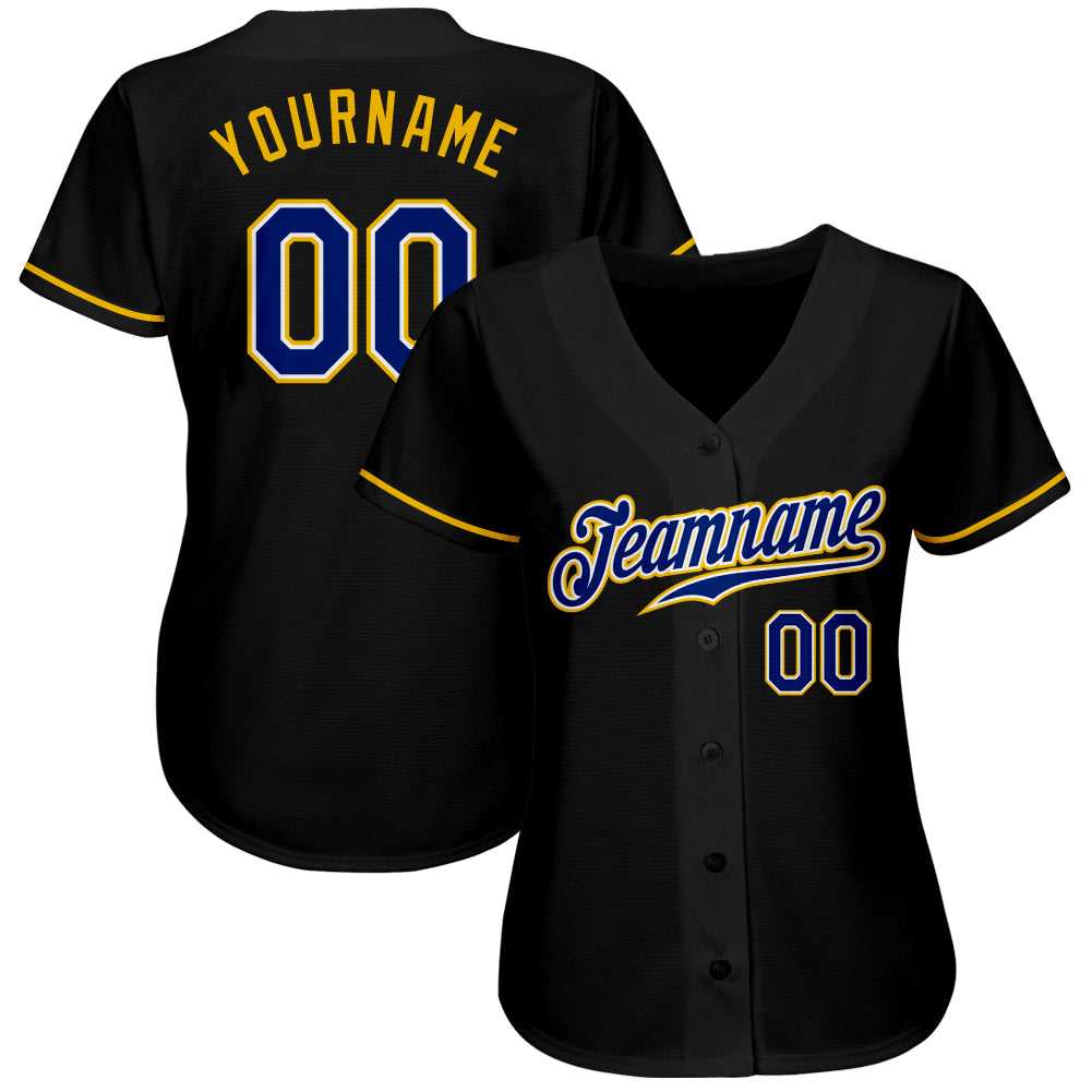 Custom Black Royal-Gold Authentic Baseball Jersey Style 4389 Custom Black Gold Baseball Jersey - Authentic Style 4389, Royal Design Custom Black Royal-Gold Authentic Baseball Jersey - Image 2
