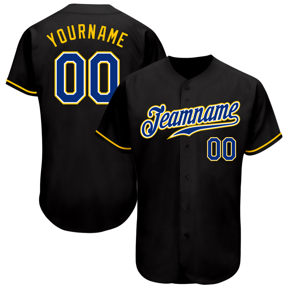 Custom Black Royal-Gold Authentic Baseball Jersey Style 4389 Custom Black Gold Baseball Jersey - Authentic Style 4389, Royal Design Custom Black Royal-Gold Authentic Baseball Jersey - Image 1