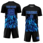Custom Black Royal-Light Blue Flame Soccer Jersey Uniform - Sublimation Design Custom Black Royal-Light Blue Flame Sublimation - Image 2