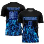 Custom Black Royal-Light Blue Flame Soccer Jersey Uniform - Sublimation Design Custom Black Royal-Light Blue Flame Sublimation